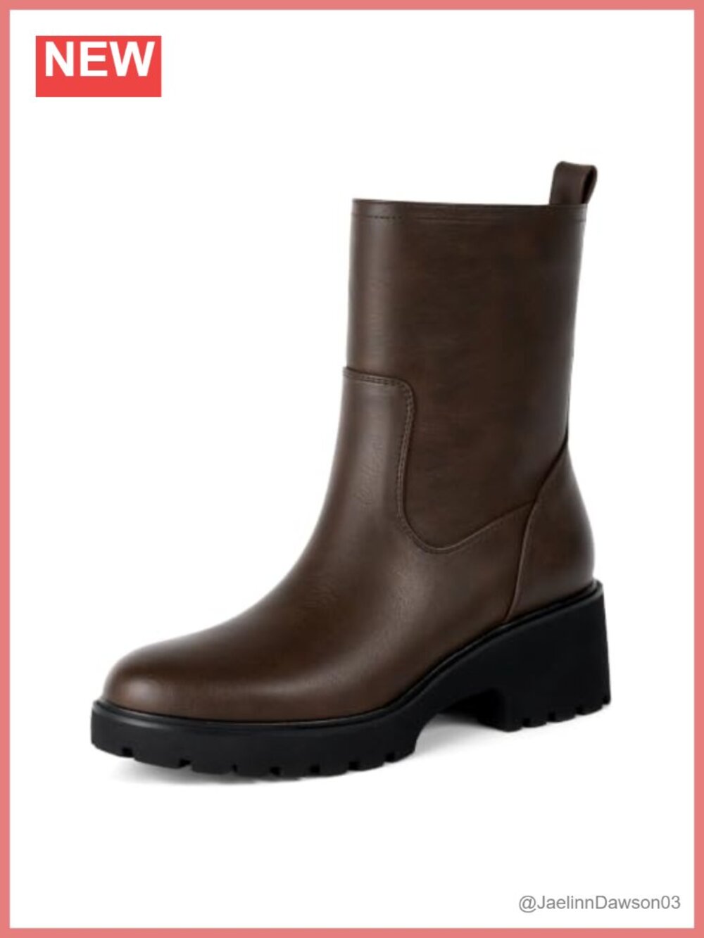 Faux Leather Ankle Boots Round Toe Chunky Block Heel Side Zip Booties